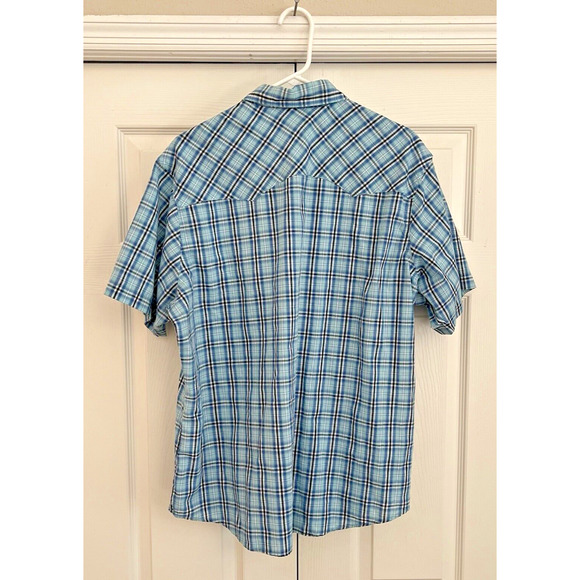 Vintage Rustler Wrangler Mens XL Blue Plaid Pearl Snap Shirt Southwestern Cowboy - Picture 2 of 6